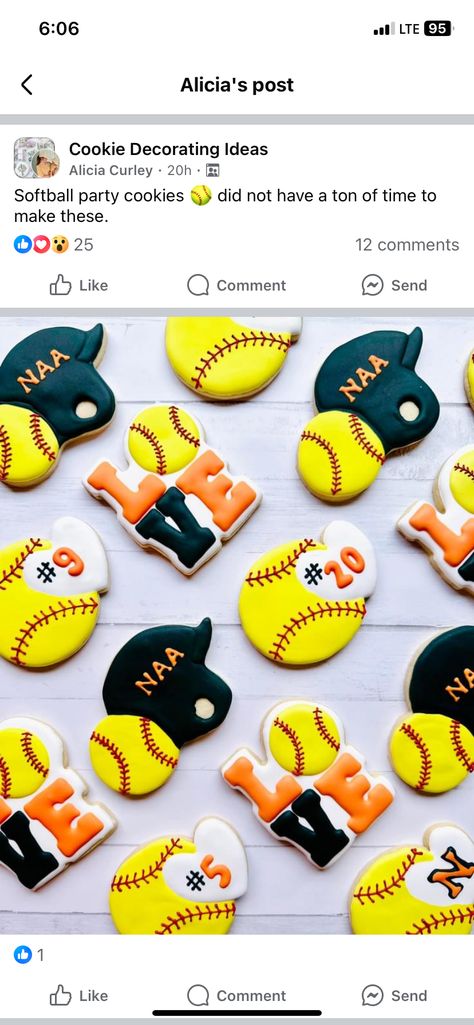 Softball Cookies, Softball Party, Cookie Do, Decorated Cookies, Cookie Decorating, Softball, Baking