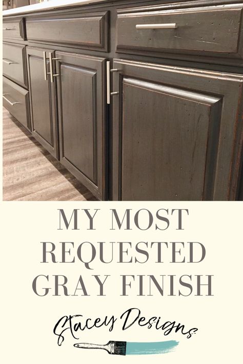 This is the gray cabinet finish I used on my own island.  #homedecorartist #generalfinishes #milkpaint #cabinetfinishes #graycabinetcolors #furnitureartist #furniturepainter #staceyvangundy #staceydesigns #cabinetglaze Charcoal Stained Cabinets, Gray Wash Cabinets, Gray Stained Kitchen Cabinets, Grey Stained Cabinets, Grey Stained Kitchen Cabinets, Antique Walnut Stain, Stained Wood Kitchen Cabinets, Gray Stained Cabinets, Milk Paint Cabinets