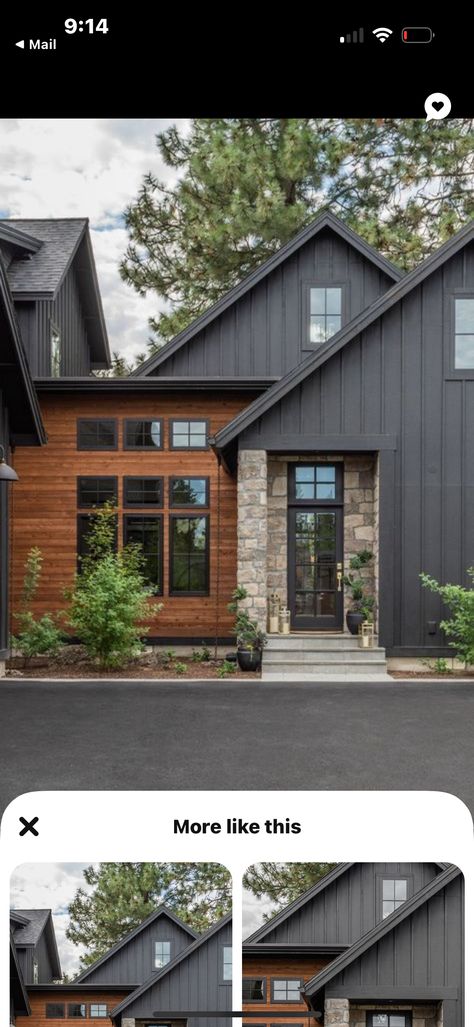 Dark Exterior With Wood Accents, Nordic Exterior House, Nordic Exterior, Chalet Exterior, Cabin Remodel, Exterior House Siding, Contemporary Cabin, Royal Castle, Montana Homes