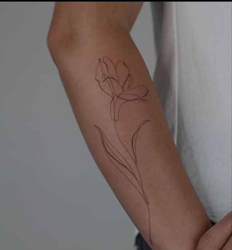 Call Lily Tattoo, Evolve Tattoo Symbols, Fine Line Tattoo Ideas Flowers, One Line Floral Tattoo, Long Fine Line Tattoo, Fine Line Flower Arm Tattoo, Subtle Arm Tattoos For Women, Fine Line Work Tattoo, Large Fine Line Tattoo