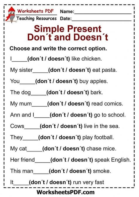 English Grammar Exercises Class 5 English Worksheets, Present Simple Negative, English Printables, English Grammar Exercises, Simple Present Tense, Grammar For Kids, Simple Present, Work Sheet, Grammar Exercises