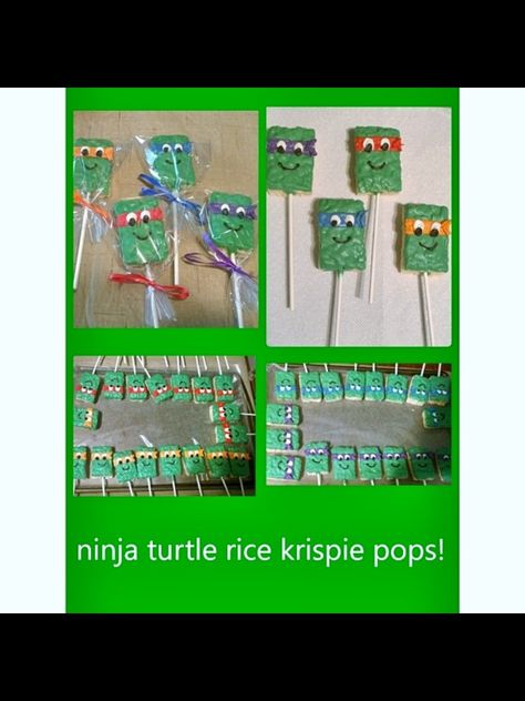 Ninja turtle Rice Krispie , Ninja Turtle Rice Krispies, Ninja Turtle Rice Krispie Treats, Ninja Turtle Food, Turtle Food, Ninja Turtle Theme, Mutant Ninja Turtles Party, Turtle Birthday Parties, Tmnt Birthday, Ninja Turtles Birthday Party