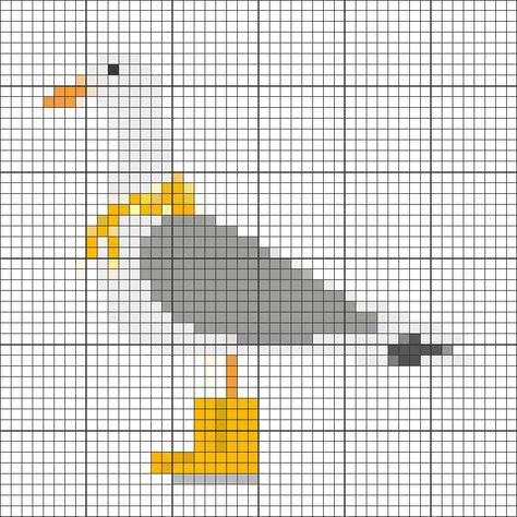 Seagull Craft, Pixel Crochet, Cross Stitch Bird, Cross Stitch Animals, Alpha Pattern, Knitting Charts, Alpha Patterns, Knitting Inspiration, Knit Patterns