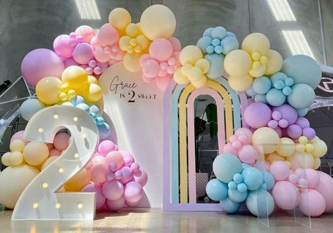 Rainbow Theme Birthday, Rainbow Themed Birthday Party, Rainbow Backdrop, Pastel Birthday, Green Rainbow, Pastel Balloons, Purple Balloons, Baby Shower Decoration, Rainbow Balloons