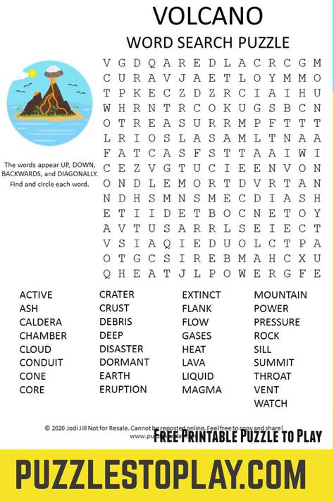 The volcano printable puzzle is lava delight! Take a peek at this amazing earth event and use this puzzle for an activity worksheet for fun! Anger Volcano Worksheet, Volcano Coloring Page Free Printable, Parts Of A Volcano Worksheet, Volcano Printable, Volcanoes Worksheet, Homeschool Volcano Unit, Volcano Worksheet, Reading Response Worksheets, Free Word Search Puzzles