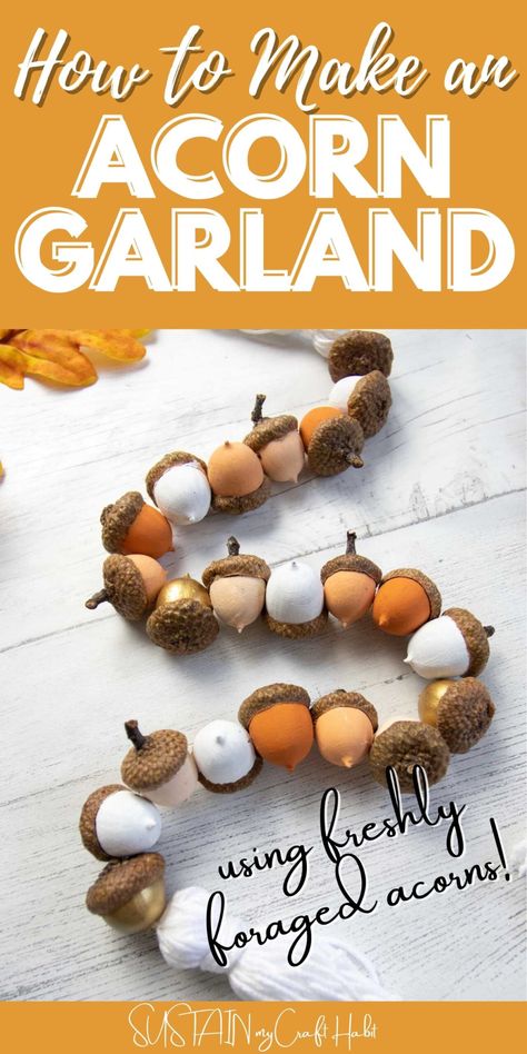 Thanksgiving Garland Diy, Diy Thanksgiving Garland, Acorn Garland Diy, November Crafts For Kids, Acorn Craft, Acorn Garland, Thanksgiving Garland, September Crafts, Acorn Decorations