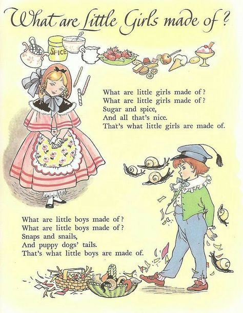 Nursery Rhyme printable - What are Little Girls made of? Vintage Poems, Nursery Rhymes Poems, Old Nursery Rhymes, Nursery Rhymes Lyrics, Childrens Poems, Kindergarten Songs, Childrens Poetry, Poetry For Kids, Nursery Rhymes Songs