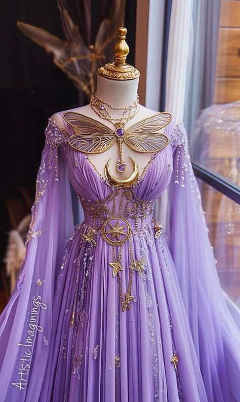 Purple And Gold Gown, Purple Gold Wedding, Purple And Gold Wedding, Medieval Gown, Goddess Gown, Purple And Gold Dress, Gold Wedding Dress, Purple Prom, Gold Gown