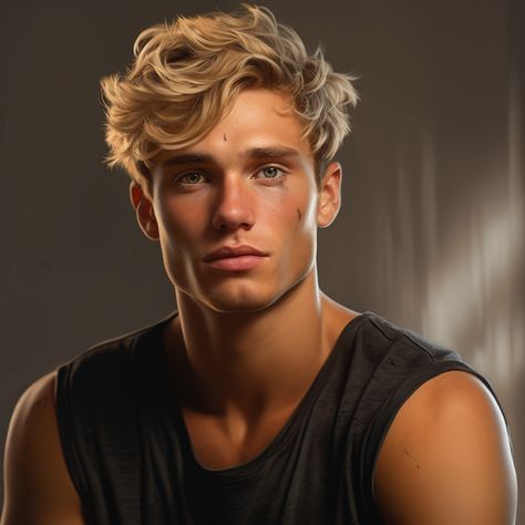 Blonde Male Models Character Inspiration, Book Character Inspiration Men, Boy With Blonde Hair And Green Eyes, Blond Fantasy Male, Blonde Hair Guy Aesthetic, Blonde Hair Brown Eyes Boy, Blond Man Art, Blonde Male Oc Art, Character Inspiration Male Blonde