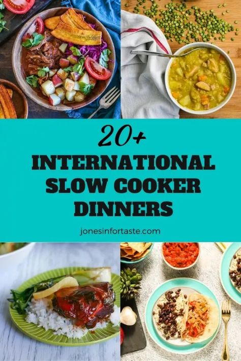 International Recipes Crockpot, Around The World Food Ideas For Party, Slow Cooker Vegetable Curry, Crockpot Shredded Chicken Tacos, Crockpot Shredded Chicken, Italian Pot Roast, Food From Around The World, Slow Cooker Black Beans, Country Dinner