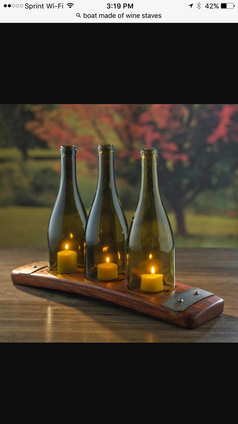 Wine Bottle Candle Holder, Bottle Candle Holder, Wine Bottle Candles, Glass Bottle Diy, Diy Glass Bottle Crafts, Bottle Candles, Wine Bottle Diy, Lampe Decoration, Diy Holz