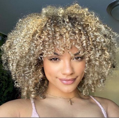 Blonde Afro, Blonde Natural Hair, Curly Synthetic Wig, Dyed Curly Hair, Highlights Curly Hair, Blonde Curly Hair, Hair Girls, Blonde Curls, Colored Curly Hair