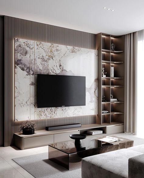 Vinyl Interior Design, Tv Wall For Office, Luxury Tv Unit Design, Wall New Design, Tv Console Design, Bathroom Lighting Ideas, Vinyl Interior, Contemporary Decor Living Room, Feature Wall Living Room