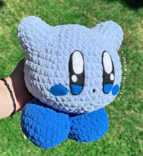 Kirby Plush Sewing Pattern, Crochet Blue Projects, Crochet Anime Plushies, Blue Crochet Plushies, Blue Crochet Pattern, Kirby Crochet Pattern Free, Jumbo Crochet Plushies, Big Crochet Plushies, Giant Crochet Plushies