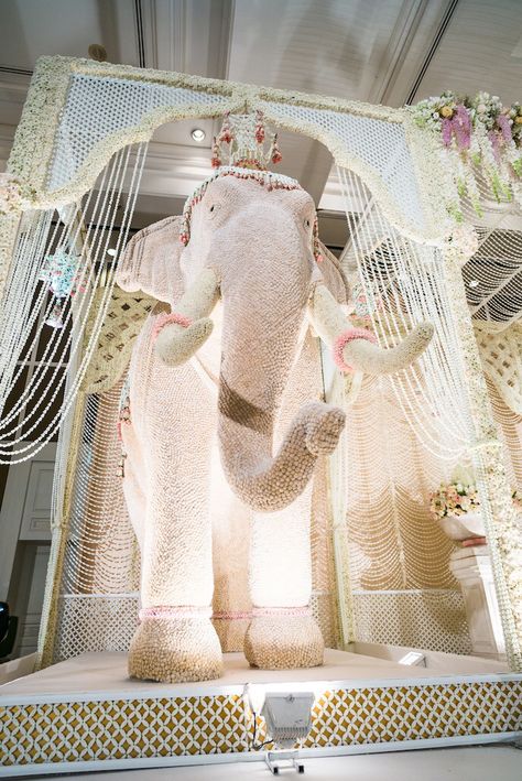 An Elephant made of thousands of White Globe Amaranth displayed in Thai Ceremony Wedding. Thai Wedding Decor, Thai Wedding Decoration, Themed Wedding Decorations, Wedding Stage Decor, Globe Amaranth, Wedding Background Decoration, Wedding Reception Design, Mandap Decor, Ganpati Decoration Design