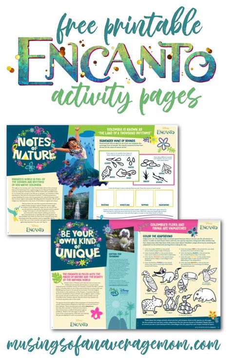 Free printable Enchanto Activity Pages - 9 pages plus movie posters! Disney Worksheets, Encanto Movie, Activity Printables, Encanto Party, Free Thanksgiving Printables, Sound Track, Printable Star, Holiday Club, Birthday Party Printables