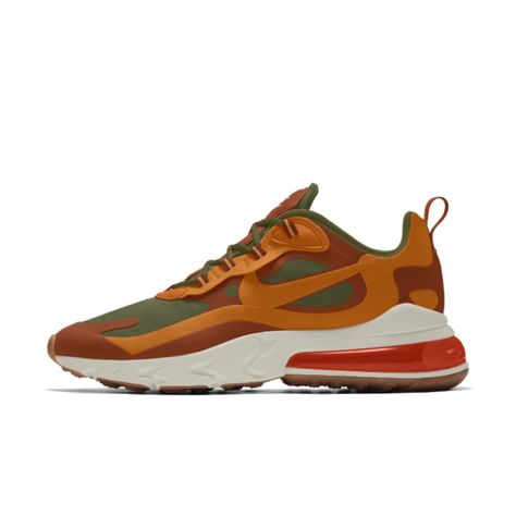 Nike Air Max 270 React By You Custom Shoe Orange Basketball Shoes With Air Max Cushioning For Streetwear, Nike Zoom Air Fire Sneakers, Nike Functional Moisture-wicking Sneakers, Orange Air Max Training Sneakers, Orange Air Max Sneakers For Streetwear, Nike Air Max 270 React, Air Max 270 React, 270 React, Custom Nike Shoes