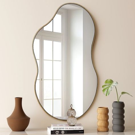 Asymmetrical Wavy Antique Accent Wall Mirror - On Sale - Bed Bath & Beyond - 41015888 Married Couples Bedroom, Mirrors For Living Room, Curvy Mirror, Oval Mirror Bathroom, Japandi Bedroom, Asymmetrical Mirror, Mirror For Wall, Wavy Mirror, Unique Mirrors