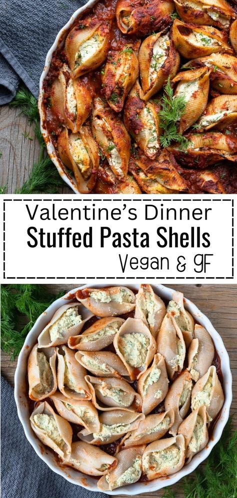 Celebrate Valentine's Day with a dish made from the heart. These vegan and gluten-free stuffed pasta shells are the perfect centerpiece for a romantic dinner at home. Filled with rich, dairy-free ricotta and smothered in a savory tomato sauce, they're a love letter to Italian cuisine that everyone can enjoy. Dairy Free Stuffed Shells, Romantic Dinner At Home, Gluten Free Valentines, Easy Dinner Recipe Ideas, Valentine's Dinner, Vegan Ricotta, Stuffed Pasta, Vegan Lasagna, Ricotta Recipes