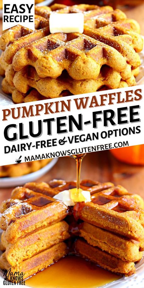 Pumpkin Waffles Easy, Breakfast Recipes Gluten Free, Dairy Free Waffles, Gluten Free Halloween Food, Dairy Free Breakfast, Gluten Free Pumpkin Pancakes, Pumpkin Waffles Recipe, Dairy Free Breakfast Recipes, Gluten Free Pumpkin Recipes