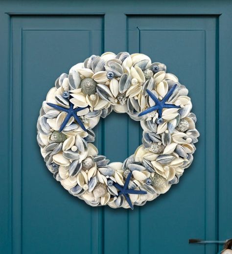 Coastal Decorating On A Budget🌴⚓️🌺 | This is GORGEOUS | Facebook Seashell Wreath, Shell Wreath, Coastal Beach Decor, Front Porch Decorating, Coastal Beaches, Decorating On A Budget, Nautical Decor, Beach Decor, Porch Decorating