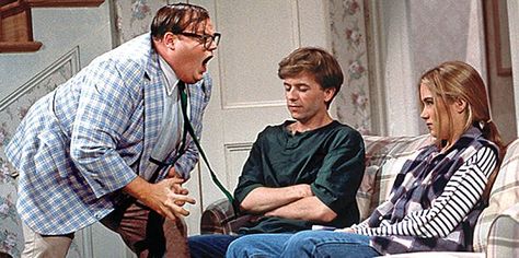 SNL star Julia Sweeney is still mad over Chris Farley sketch | EW.com Chris Farley Snl, Snl Characters, Van Down By The River, Kevin Nealon, Matt Foley, Phil Hartman, Dana Carvey, Bob Odenkirk, Tracy Morgan