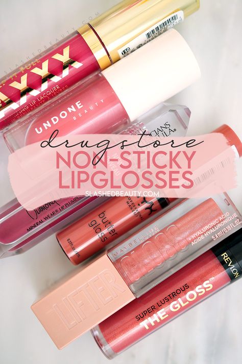 drugstore-lipglosses-not-sticky | Slashed Beauty Best Lip Gloss Not Sticky, Best Non Sticky Lip Gloss, Non Sticky Lip Gloss, Best Lipgloss, Drugstore Lipgloss, Fuller Lips Naturally, Drugstore Lips, Revlon Super Lustrous, Budget Beauty