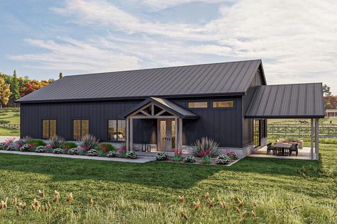 About the Barndominium Plan Area: 1587 sq. ft. Bedrooms: 2 Bathrooms: 2 Stories: 1 Garages: 4 BUY THIS HOUSE PLAN This barndo-style house plan&nb Barn Plan, Barndominium Plans, Barn Style House Plans, Garage Floor Plans, Barndominium Floor Plans, Casas Coloniales, Contemporary Cottage, Inspire Me Home Decor, Barn Style House