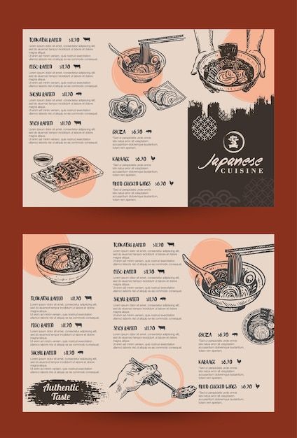 Premium Vector | Food sketch Japanese menu template Ramen and gyoza Vector Menu Design Japanese Style, Trifold Menu Design Layout, Folded Menu Design, Illustrated Menu Design, Japanese Restaurant Poster, Thai Restaurant Branding, Japanese Menu Design Layout, Sushi Menu Design Ideas, Japan Menu Design