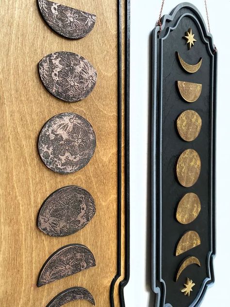 Phases of the Moon Wall Hanging Moon Garland, Moon Home Decor, Wooden Moon, Moon Wall Hanging, 3d Cnc, Wall Piece, Witchy Crafts, Goth Home Decor, Phases Of The Moon