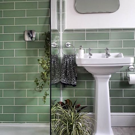 Green Metro Tiles, Metro Tiles Bathroom, Metro Tiles, Tiles Bathroom, Bathroom Goals, Bathroom Inspo, Green Bathroom, Bathroom Styling, Be Honest