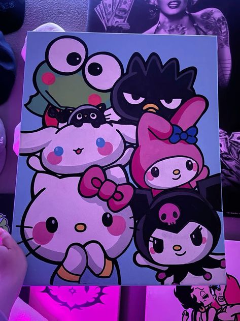 Hello Kitty Painting, Kitty Painting, Images Hello Kitty, Kitty Drawing, Cute Canvas Paintings, Easy Canvas Art, Canvas Drawings, Hello Kitty Drawing, Hello Kitty Art