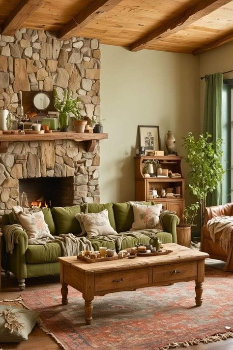 Green Couch Living Room Ideas, Dark Green Couches, Olive Green Couches, Cottagecore Living Room, Green Couch Living Room, Green Sofa Living Room, Couch Living Room Ideas, Living Room Decoration Ideas, Living Aesthetic