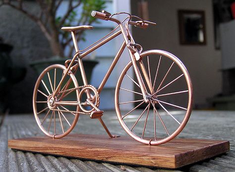 Bicycle | Frame made from 2mm thick copper. | John's copper craft. | Flickr Wire Jigs, Copper Wire Art, Copper Crafts, Bicycle Frame, Copper Pipe, Pencil Art Drawings, Wire Crafts, Welding Projects, Wire Art