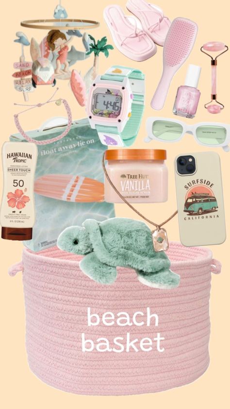 Beach Gift Basket, Summer Gift Baskets, Girly Christmas Gifts, Soft Jewelry, Summer Necessities, Birthday Presents For Friends, Preppy Gifts, Beach Basket, Birthday Basket