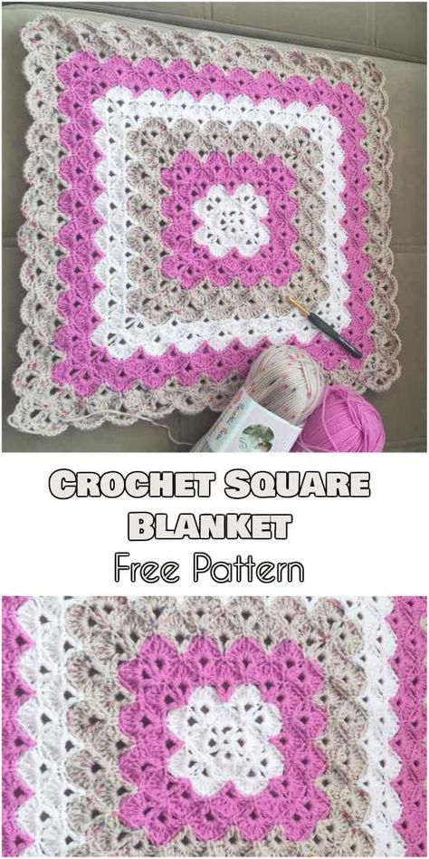 Crochet Square Blanket, Crochet Baby Blanket Free Pattern, Crocheted Blanket, Blanket Ideas, Spinning Yarn, Crochet Patterns Free Blanket, Haken Baby, Granny Square Blanket, Square Blanket