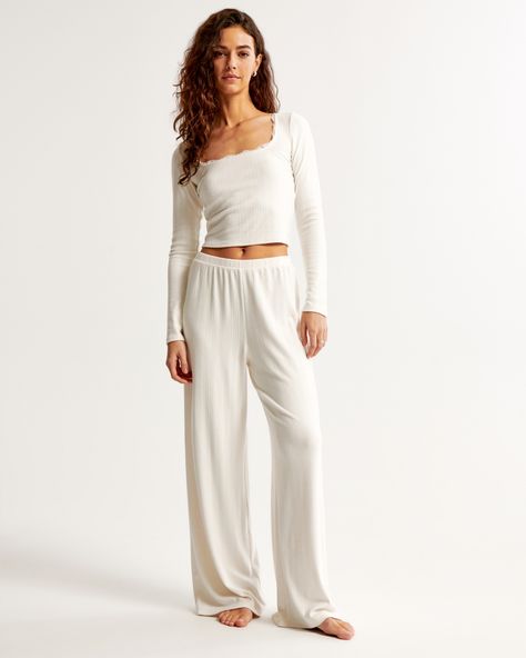 Women's Lounge Pointelle Wide Leg Pant | Women's Intimates & Sleepwear | Abercrombie.com Abercrombie Outfits, Wide Leg Lounge Pants, Knit Loungewear, Wide Leg Pant, Long Sleeve Romper, New Arrival Dress, Night Outfits, Sleepwear Women, Lounge Pants