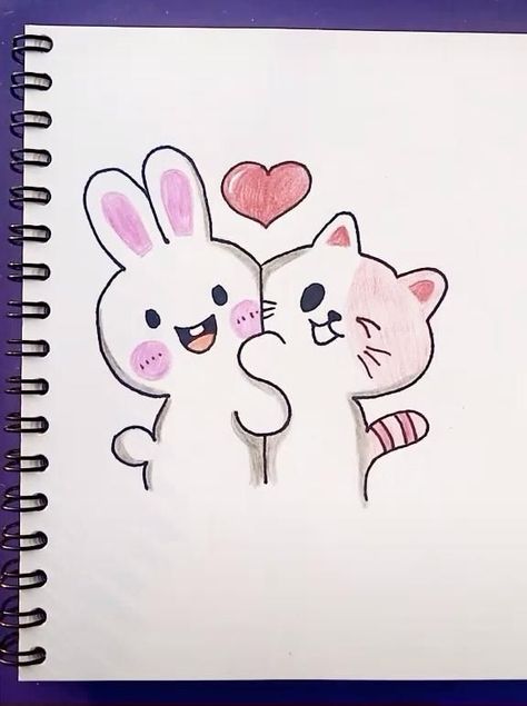 Easy To Draw Cute Things, Easy Friends Drawing, Cute Drawings Of Love Easy Doodles, Cartoons Easy Drawing, How To Make Cute Drawings, Cute Easy Cartoon Drawings, Cute Things To Draw For Your Best Friend, Cute Drawings For Best Friends, Cute Drawings Of Love Easy