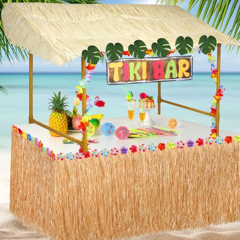 PRICES MAY VARY. Tiki Bar Sets: you can get 1 set of tiki bar decoration, including 1piece of hut, 30 pieces of green tropical palm leaves, 1 piece of tiki bar banner, 1 piece of luau table skirt, 5 pieces of pineapple toppers, 5 pieces of flamingos toppers, 6 pieces of monstera leaves, 6 pieces of colored hibiscus flowers, 30 pieces of multicolored umbrellas, 30 pieces of straws and 1 roll of silk ribbon, to meet your party needs Safe and Reliable Material: these palm leaves and monstera leaves Luau Table Decor, Tiki Bar Decorations, Tiki Birthday Party, Adult Luau Party, Tiki Party Decorations, Aloha Party Decorations, Luau Party Decor, Hawaii Birthday Party, Hawaii Birthday