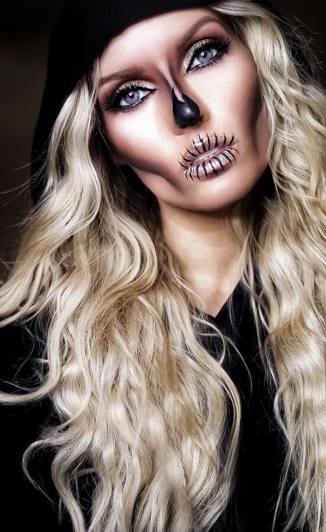 Glam skeleton! Skeleton Halloween Makeup Easy, Makeup Halloween Looks, Glam Skeleton Makeup, Pretty Skeleton Makeup, Glam Skeleton, Halloween Skeleton Makeup, Glam Skull, Halloween Glam, Skeleton Makeup