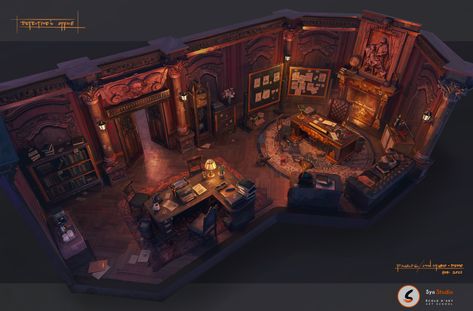 Detective Room Acnh, Detectives Office, Detective Office, Mystery Board, Office Layout Ideas, Interior Concept Art, Dungeon Room, Fantasy Rooms, House Design Pictures