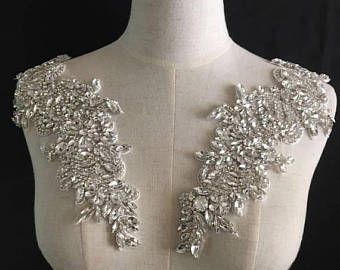 Beaded wedding applique strap | Etsy White Crystal Bridal Belt With Rhinestones, Embellished Crystal Bridal Belt In Silver, Crystal Bridal Belt With Rhinestones, White Crystal Bridal Accessories With Rhinestones, Bead Applique, Bodice Applique, Headpiece Accessories, Bridal Applique, Wedding Dress Sash