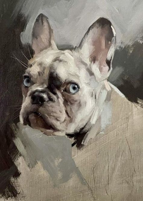 Jennifer Gennari, Girl With The Pearl Earring, Animal Oil Painting, Dog Portraits Painting, Dog Portraits Art, French Bulldog Art, Portrait Oil Painting, Animal Portraits Art, Bulldog Art