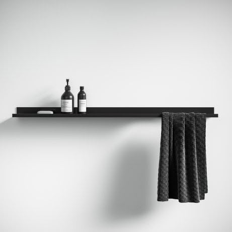 Master Bath Shower, Black Floating Shelves, Bathroom Shelf Decor, Unique Shelves, Black Shelves, Apartment Organization, Estantes Flotantes, Decorating Shelves, Shower Shelves