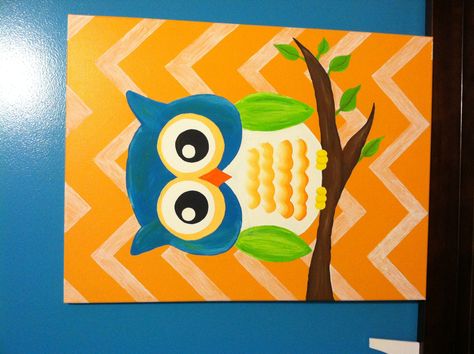 Owl painting Kids Canvas Art, Whimsical Owl, Owls Drawing, Owl Crafts, Kids Canvas, Owl Pictures, Beautiful Owl, Owl Decor, Owl Painting