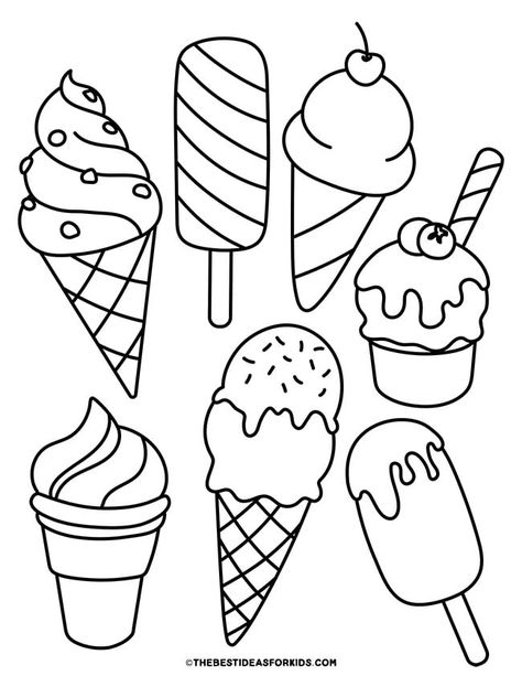 ice cream treats coloring page Coloring Papers Printable, Coloring Ice Cream, Ice Cream Coloring Page Free Printable, Cute Simple Coloring Pages, Ice Cream Coloring, Ice Cream Pictures, Simple Coloring Pages, Ice Cream Crafts, Simple Images