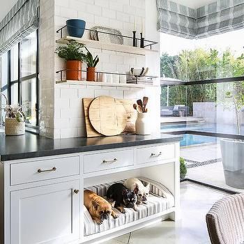 Kitchen with Built In Dog Bed Built In Dog Bed, Dog Spaces, Bright Kitchens, Dog Rooms, Residential Design, Custom Bed, Interior Design Firms, Concrete Floors, Built Ins