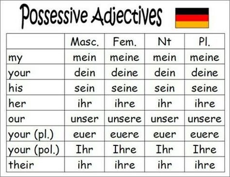 Possessive Pronouns in the Nominative Learning German Worksheets, German Phrases Learning, Deutsch Language, Study German, Possessive Adjectives, German Study, German Phrases, Germany Language, Learning Languages Tips