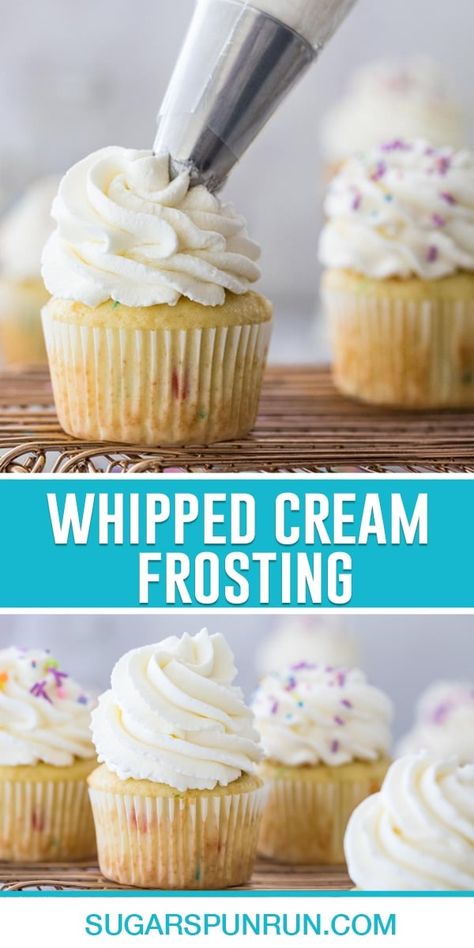 The taste of luscious cream will make this whipped cream frosting your new favorite frosting recipe! Recipe includes a how-to video! Stabilized Frosting, Whipped Icing Recipes, Custard Cakes, Cream Frosting Recipe, Stabilized Whipped Cream Frosting, Whipped Cream Frosting Recipe, Sugar Spun Run, Whipped Cream Icing, Whipped Icing