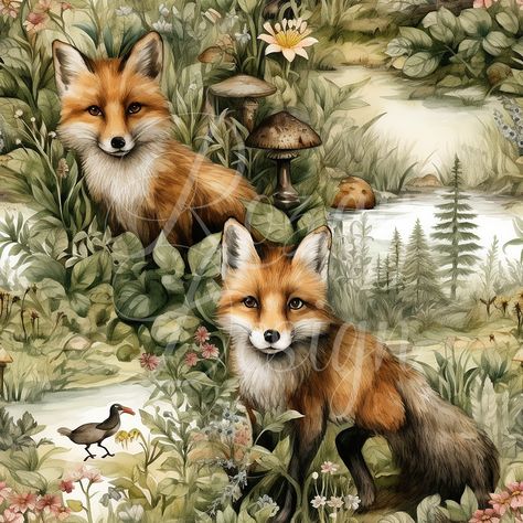 Fox Art Drawing, Woodland Creatures Art, Fox Illustration Art, Fox Paintings, Woodland Artwork, Woodland Bedroom, Wild Animals Vector, Fox Watercolor, Red Foxes